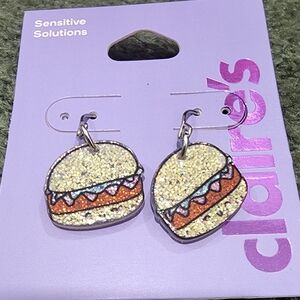 Claire's Sparkly Yellow and Orange Burger Earrings